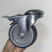 Roulettes SQ Castor 75 mm en TPR avec trou de fixation, roulettes pivotantes légères en TPR, petites roues en caoutchouc gris pour chariot médical
