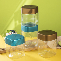 Nouveau Design 1000ml Pot en PET Transparent Récipient en Plastique Carré Unique avec Couvercle Blanc pour le Stockage des Aliments Snacks Bonbons Cookie Stockage du Sucre