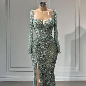 LY-PD0164 элегантное вечернее платье для женщин, роскошная юбка-русалка, расшитая бисером, блестками, с открытой спиной, с разрезом, длинным рукавом, женские вечерние платья - Product Image 2