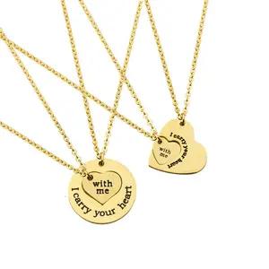 Valentine's Day Stainless Steel Necklace Jewelry I Carry Your Heart With Me Hollow Heart Charm Couple Necklace Set