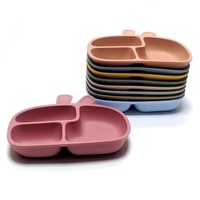 Assiette en silicone pour bébé sans BPA, forme lapin, avec compartiments pour l'alimentation des bébés
