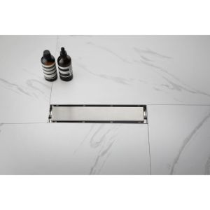 Desagüe de ducha lineal DB de 12 pulgadas con cubierta extraíble, acero inoxidable 304, incluye colador de pelo, pies niveladores, tipo de inserción de azulejo - Product Image 6