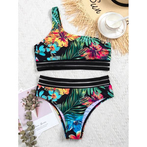 Traje de Baño de Dos Piezas Personalizado al por Mayor con Logotipo OEM, Etiqueta Privada, Top Africano de Un Hombro con Estampado, Ropa de Playa para Mujer, Bikini Personalizado - Product Image 4