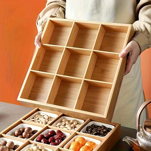 Caja de Madera para Frutos Secos, Caja de Almacenamiento de Madera con Rejilla, Caja de Bambú para Frutos Secos Dividida en 9 Compartimentos, Caja de Almacenamiento de Madera - Product Image 2