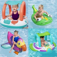 Bateau gonflable et bouée de natation pour enfants en matériau bulle avec auvent, étanche, à fond souple, protection solaire, siège bébé, jouet