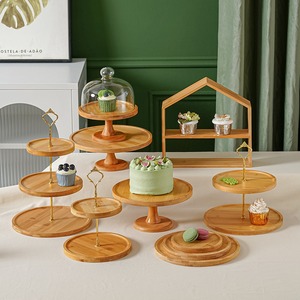 Tre bánh đứng cho món tráng miệng đa chức năng bằng gỗ giữ thực phẩm phục vụ Platter với Glass Dome bánh đứng thiết lập cho Đảng - Product Image 2