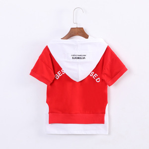Children's Two Color Curved Hem Design Your Own T Shirt With Hood From <b>Gold</b> Supplier - Product Image 3