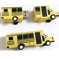 Clé USB personnalisée en forme de bus scolaire en PVC, clé USB en forme de bus jaune de dessin animé pour cadeau promotionnel