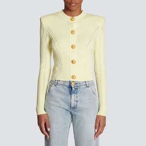 Maglione con fibbia autunno oro con perline da donna a maniche lunghe <span class=keywords><strong>Cardigan</strong></span> lavorato a maglia con spalline che dimagrisce giacca <span class=keywords><strong>Beige</strong></span> taglia unica - Product Image 3