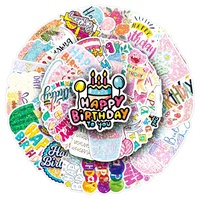 50 autocollants de dessin animé Joyeux Anniversaire scintillants, imprimés au laser, imperméables pour journaux DIY