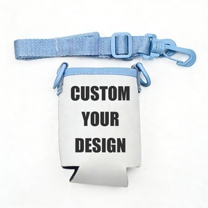 Porta Latas Personalizado con Logotipo, Azul y Blanco a Rayas, para Bodas, Enfriador de Latas de Cerveza, Porta Latas para Bebidas, con Correa - Product Image 1