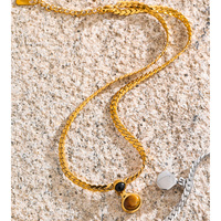 JINYOU 2015 Collar de Cadena Gruesa Trenzada de Acero Inoxidable Chapado en Oro con Colgante Redondo de Piedra Ojo de Tigre, Joyería