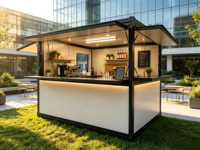 Maison conteneur pliable respirante de style mid-century moderne en acier galvanisé avec panneaux sandwich, café mobile, kiosque alimentaire pop-up