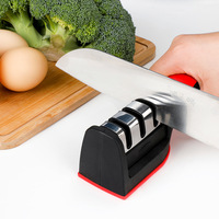 Aiguiseur de couteaux de cuisine multifonctionnel manuel à trois étapes en acier inoxydable, pierre à aiguiser, emballage en vrac