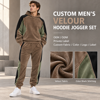 Ensemble jogging et sweat à capuche en velours pour homme, color block, 2 pièces, tissu doux et moelleux pour tenue décontractée quotidienne