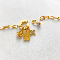 Pulsera de Cadena de Acero Inoxidable Chapada en Oro de 14K para Mujer, con Colgante de Letra M, Flor y Estrella, Joyería Emanco