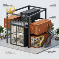 Bâtiment commercial modulaire préfabriqué hybride en conteneurs, exosquelette en acier, design moderne, protection de l'environnement