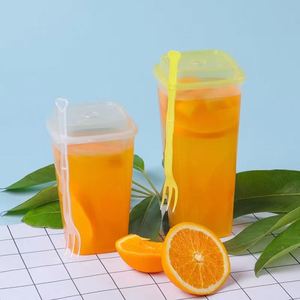 Transparent <b>Plastic</b> <b>Cups</b> 12oz 16oz 20oz Lemonade <b>Cups</b> Square Shape PP Hard Injection Cold Ice <b>Cup</b> with Lids - Product Image 4