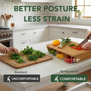 竹製ランド - 大型4インチ厚長方形竹製まな板、容器付き、食品準備ステーション、収納まな板 - Product Image 4