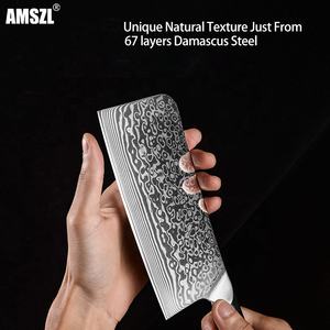 Amszl มีดสับในครัวด้าม G10เหล็กคาร์บอนดา<span class=keywords><strong>มั</strong></span>สกัส67ชั้นแบบมืออาชีพ6.5นิ้ว - Product Image 2