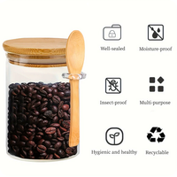 Récipient alimentaire en verre multifonctionnel pour la cuisine avec cuillère, couvercle en bambou, joint d'étanchéité pour les pots à épices