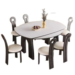 <b>Extendable</b> <b>Round</b> Slab Dining <b>Table</b> <b>And</b> <b>Chairs</b> Set 6 Piece For Dining Room Home Use - Product Image 5
