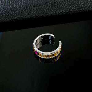 Anillo de Plata S925 con Rubí Creado en Laboratorio, Chapado en Oro de Dos Tonos, Banda Abierta, Joyería de Piedras Preciosas de Moda para Mujer, Regalo para Fiesta, Venta al por Mayor de Fábrica Q - Product Image 4