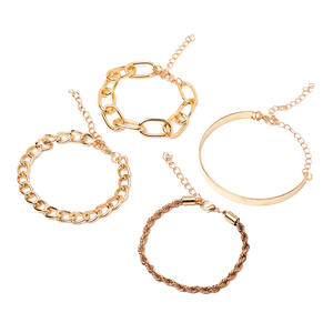 Conjunto de Pulseras de Cadena Chapadas en Oro, Estilo Punk, Joyería de Aleación, Accesorio de Moda Unisex - Product Image 5