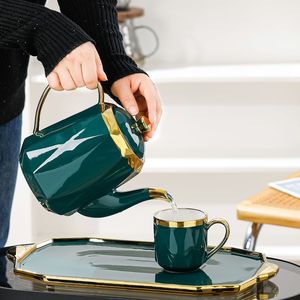 Luxury Traditional Design Porcelain Coffee Cup <b>Set</b> European Tea Cup Tea Kettle Saucer Ceramic Tea <b>Pot</b> <b>Set</b> With Tray - Product Image 3