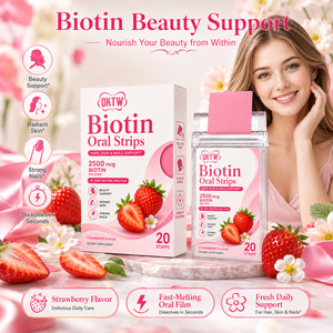 Tiras Orales de Biotina de Absorción Rápida OKTW 2500mcg Sabor Fresa para el Cabello, Piel y Uñas, 20 Tiras - Product Image 4