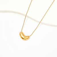 Collier pendentif haricot en acier inoxydable doré, breloque courbe organique, chaîne fine, fermoir mousqueton, réglable, minimaliste, délicat, cadeau pour femme