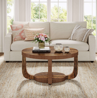Table basse ronde moderne en bois avec étagère de rangement, style rustique, mobilier de salon pour appartement et hôtel, vente en gros