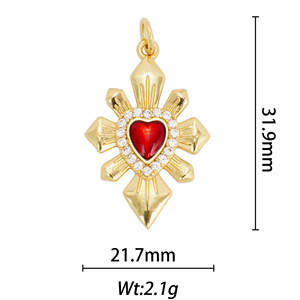 Heart Shaped Wing Pendant Charm 18k Gold Plated Copper Alloy Women's Necklace Gift Jewelry Bezel Setting Themed Pendants - Product Image 3