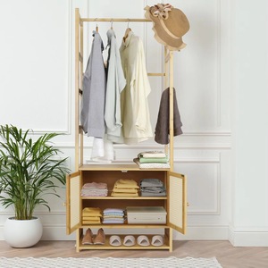 Extra-large bamboo clothes <b>rack</b>, heavy-duty coat <b>rack</b>, wardrobe with storage <b>shelves</b>, shoe <b>rack</b> - Product Image 3