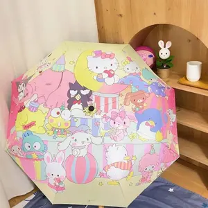 New Kawaii Dễ thương Sanrio hoàn toàn tự động ô dù che nắng phim hoạt hình đáng yêu chống tia cực tím gấp Kem chống nắng phim hoạt hình đồ chơi cho cô gái