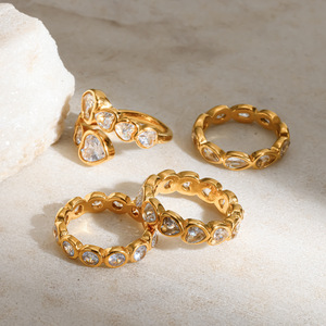 แหวนเพชรรูปหัวใจสำหรับผู้หญิง เครื่องประดับชุบทองแบบซ้อนได้ สวมใส่ได้ทุกวัน - Product Image 3