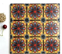 Carrelage en mosaïque céramique rustique jaune, rouge et bleu à motifs floraux 100x100mm, émaillé, résistant à l'usure, pour murs et sols intérieurs, garantie 3 ans