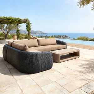 Muebles de exterior modulares en forma de L, marco de aluminio, sofá <span class=keywords><strong>seccional</strong></span> personalizable para jardín tejido de ratán PE - Product Image 2