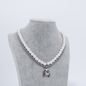 Wholesale Stainless Steel Horse Head Pendants Necklaces Retro Fashion Design Pearl Choker <b>Charms</b> Necklace - Product Image 6
