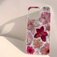 Funda Protectora para Teléfono Móvil con Estampado de Flores Rojas Grandes y Dulces, Diseño de Seda Plateada para iPhone 8 X Xr Xs Max 11 12 13 14 15 16 17 Air