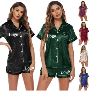 Custom Summer lounge wear 2 piece Short Pyjama Sets Women Silk Satin Pajamas luxury