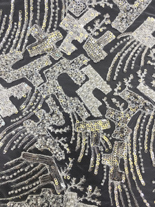 ผ้าลูกไม้ปัก<span class=keywords><strong>ลาย</strong></span>มุกสไตล์ยุโรป ประดับด้วยลูกปัดขนาด 3/4 มม. ปักเลื่อม สำหรับชุดแต่งงานระดับพรีเมียม - Product Image 4