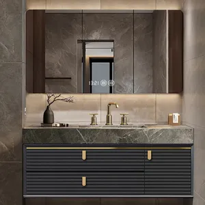 Modern duvar banyo vanity dolapları lavabo ile mobilya tedarikçisi lüks tek lavabo banyo bâtıla seti yüzen ayna vanity