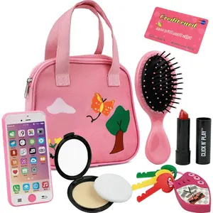 Gril Play Geldbörse Spielzeug für Mädchen 2-3 Jahre alte Handtasche mit 8 Stück einschl ießlich Make-up Smartphone Brieftasche Schlüssel Kreditkarte