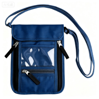Pochette de voyage OEM pour le cou, portefeuille bandoulière pour passeport, sac organisateur de documents antivol en nylon avec fenêtre transparente pour documents de voyage