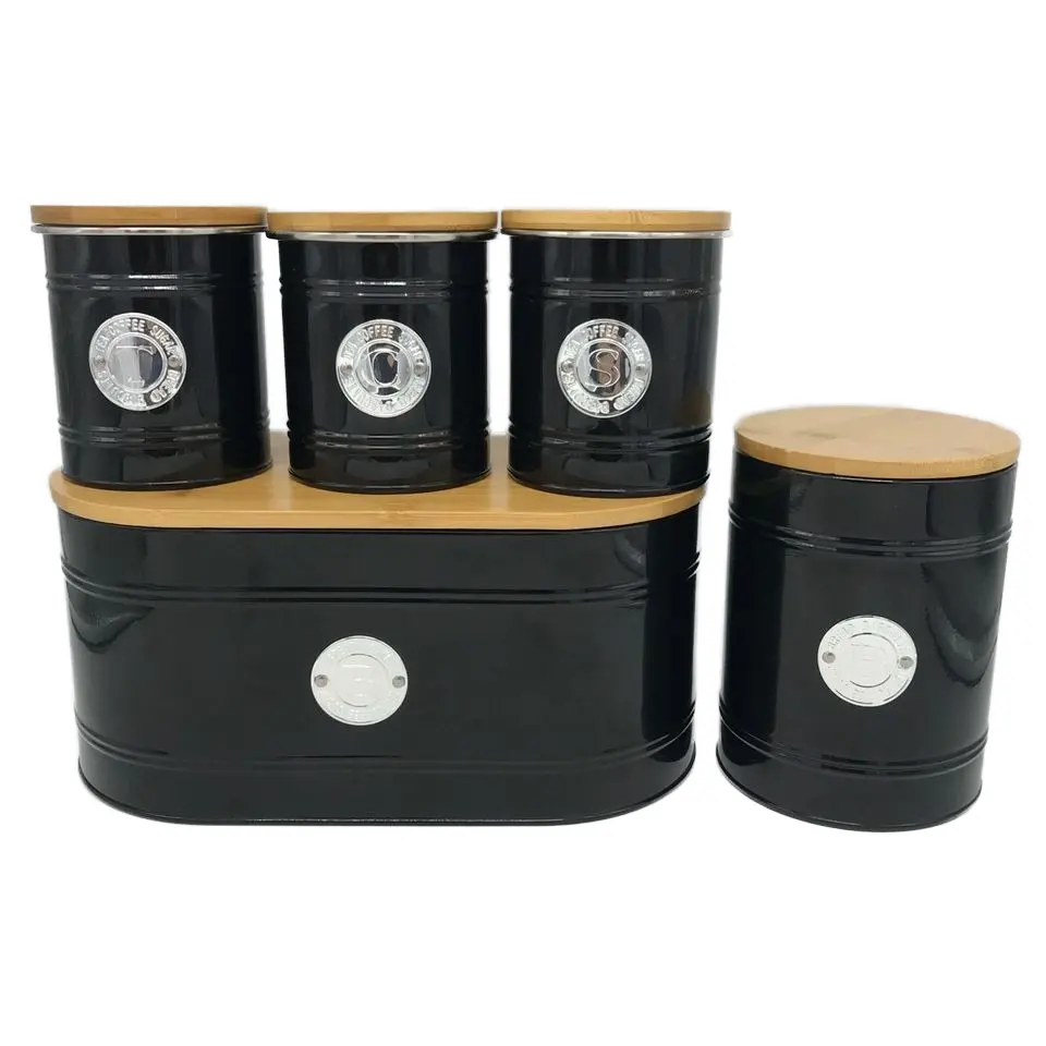 Hot Bán Retro Kim Loại Mỹ Phong Cách Nhà Bếp Lưu Trữ Canister Set Thân Thiện Với Môi Carbon Thép Bánh Mì Bin/Hộp Vuông Thực Phẩm Lưu Trữ