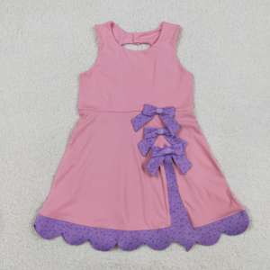 Vestido deportivo sin mangas para niña pequeña, con lazos rosas y morados, estampado liso, venta al por mayor, GSD3028 rts - Product Image 2
