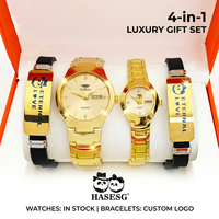 Ensemble cadeau de montres personnalisées pour couple avec bracelets gravables |   Paire de montres en alliage avec logo personnalisé, jour et date, pour anniversaire