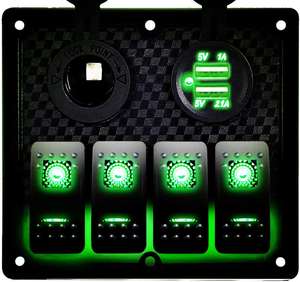 Panel de interruptor de barco marino de 12V, interruptor basculante de 4 entradas impermeable con enchufe de ranura USB Dual de 3.1A + encendedor de cigarrillos con <span class=keywords><strong>Overl</strong></span> - Product Image 2