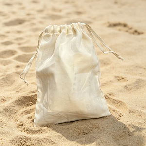 Sac à cordon en toile imprimé sur mesure, pochette de rangement portable, sac cadeau pour accessoires de plage, emballage - Product Image 2